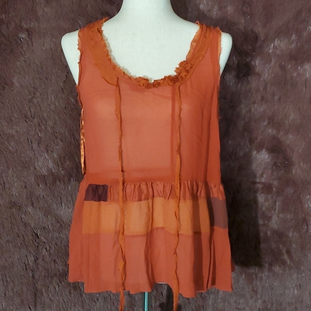 Floreat Sheer Raw Edge Sleeveless Blouse
